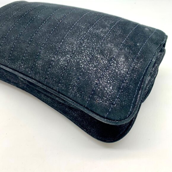 Treesje Black Leather Suede Buckle Clutch - Picture 8 of 10